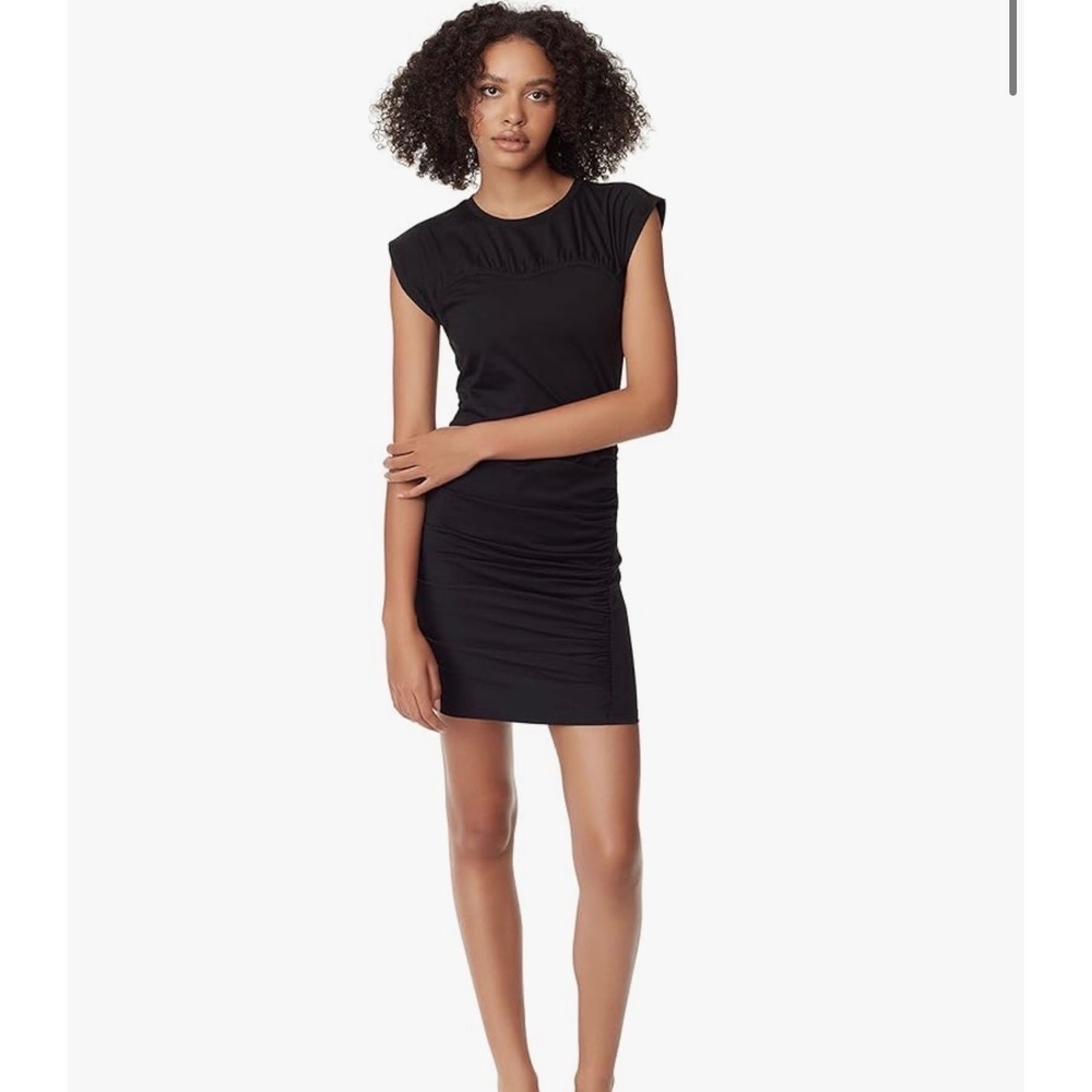 Circus NY Women's L Kendal Mini Dress Anthracite Black Ruched Cap Sleeve m